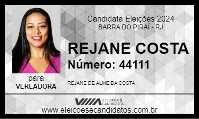 Candidato REJANE COSTA 2024 - BARRA DO PIRAÍ - Eleições