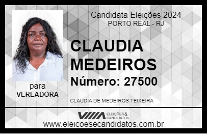 Candidato CLAUDIA MEDEIROS  2024 - PORTO REAL - Eleições