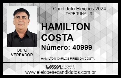 Candidato HAMILTON COSTA 2024 - ITAPERUNA - Eleições