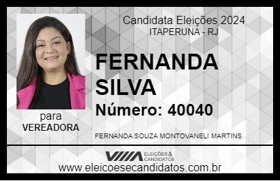 Candidato FERNANDA SOUZA 2024 - ITAPERUNA - Eleições