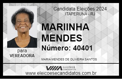 Candidato MARIINHA MENDES 2024 - ITAPERUNA - Eleições