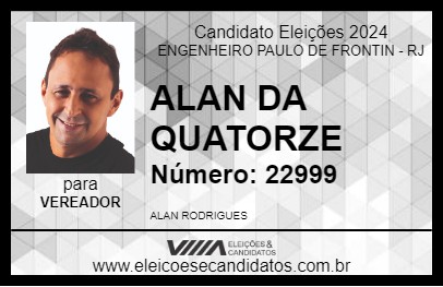 Candidato ALAN DA QUATORZE 2024 - ENGENHEIRO PAULO DE FRONTIN - Eleições