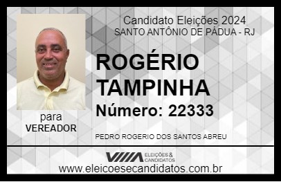 Candidato ROGÉRIO TAMPINHA 2024 - SANTO ANTÔNIO DE PÁDUA - Eleições