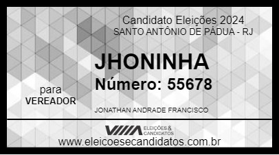 Candidato JHONINHA 2024 - SANTO ANTÔNIO DE PÁDUA - Eleições