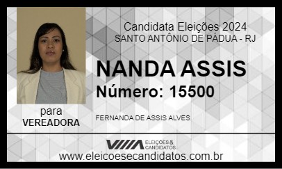 Candidato NANDA ASSIS 2024 - SANTO ANTÔNIO DE PÁDUA - Eleições