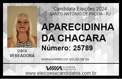 Candidato APARECIDINHA DA CHACARA 2024 - SANTO ANTÔNIO DE PÁDUA - Eleições