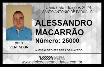 Candidato ALESSANDRO MACARRÃO 2024 - SANTO ANTÔNIO DE PÁDUA - Eleições