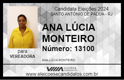 Candidato ANA LÚCIA MONTEIRO 2024 - SANTO ANTÔNIO DE PÁDUA - Eleições