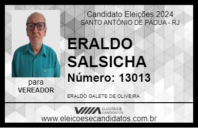 Candidato ERALDO SALSICHA 2024 - SANTO ANTÔNIO DE PÁDUA - Eleições