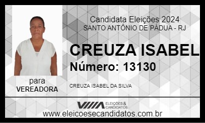 Candidato CREUZA ISABEL 2024 - SANTO ANTÔNIO DE PÁDUA - Eleições