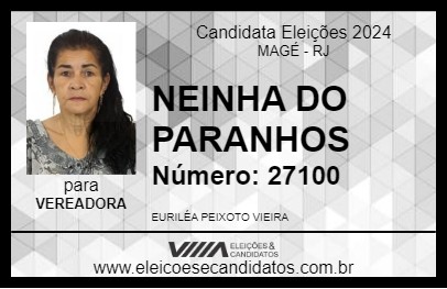 Candidato NEINHA DO PARANHOS 2024 - MAGÉ - Eleições