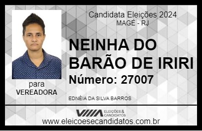 Candidato NEINHA DO BARÃO DE IRIRI 2024 - MAGÉ - Eleições