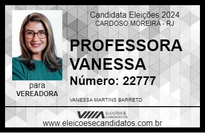 Candidato PROFESSORA VANESSA 2024 - CARDOSO MOREIRA - Eleições