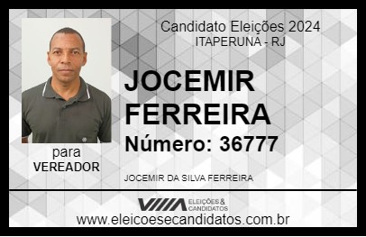 Candidato JOCEMIR FERREIRA 2024 - ITAPERUNA - Eleições