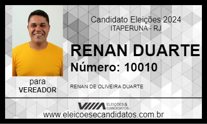 Candidato RENAN DUARTE 2024 - ITAPERUNA - Eleições