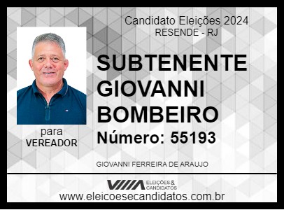 Candidato SUBTENENTE GIOVANNI BOMBEIRO 2024 - RESENDE - Eleições