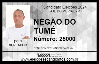 Candidato NEGÃO DO TUMÉ 2024 - LAJE DO MURIAÉ - Eleições