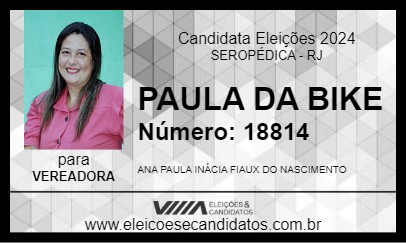 Candidato PAULA DA BIKE 2024 - SEROPÉDICA - Eleições