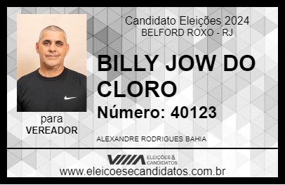 Candidato BILLY JOW DO CLORO 2024 - BELFORD ROXO - Eleições