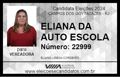 Candidato ELIANA DA AUTO ESCOLA 2024 - CAMPOS DOS GOYTACAZES - Eleições