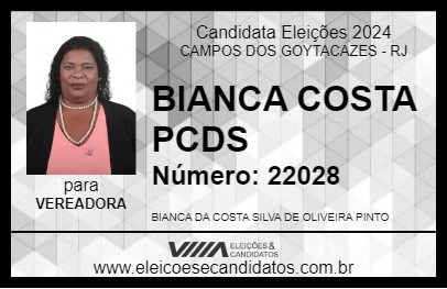 Candidato BIANCA COSTA PCDS 2024 - CAMPOS DOS GOYTACAZES - Eleições