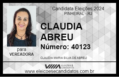 Candidato CLAUDIA ABREU 2024 - PINHEIRAL - Eleições