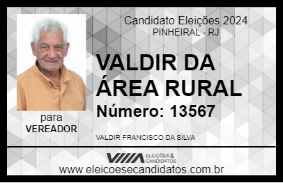 Candidato VALDIR DA ÁREA RURAL 2024 - PINHEIRAL - Eleições