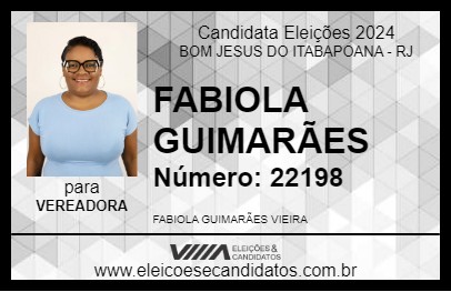 Candidato FABIOLA GUIMARÃES 2024 - BOM JESUS DO ITABAPOANA - Eleições