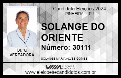 Candidato SOLANGE DO ORIENTE 2024 - PINHEIRAL - Eleições