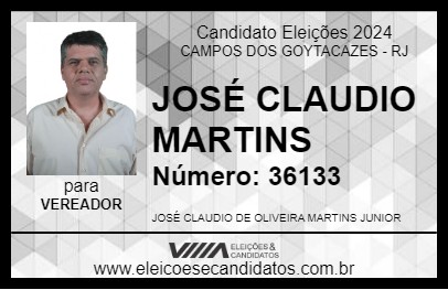 Candidato JOSÉ CLAUDIO MARTINS 2024 - CAMPOS DOS GOYTACAZES - Eleições