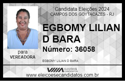 Candidato EGBOMY LILIAN D  BARA 2024 - CAMPOS DOS GOYTACAZES - Eleições