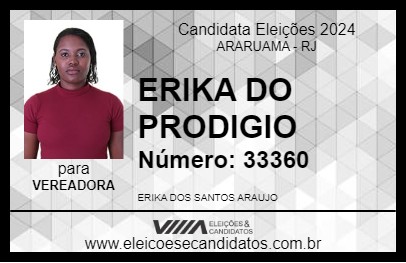 Candidato ERIKA DO PRODIGIO 2024 - ARARUAMA - Eleições