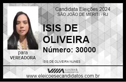 Candidato ISIS DE OLIVEIRA 2024 - SÃO JOÃO DE MERITI - Eleições