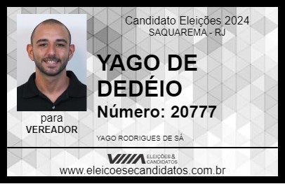 Candidato YAGO DE DEDÉIO 2024 - SAQUAREMA - Eleições