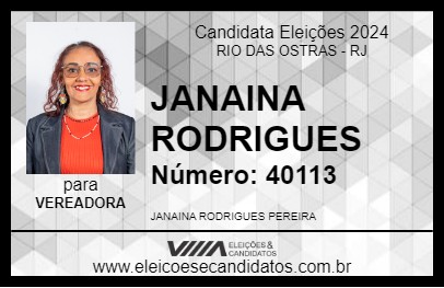 Candidato JANAINA RODRIGUES 2024 - RIO DAS OSTRAS - Eleições