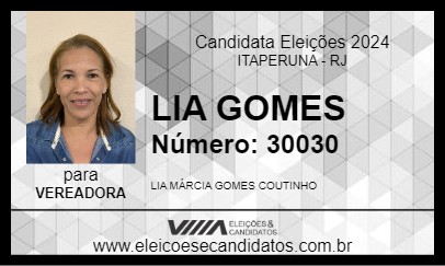 Candidato LIA GOMES 2024 - ITAPERUNA - Eleições