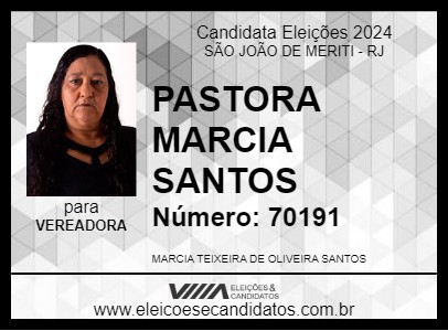 Candidato PASTORA MARCIA SANTOS 2024 - SÃO JOÃO DE MERITI - Eleições