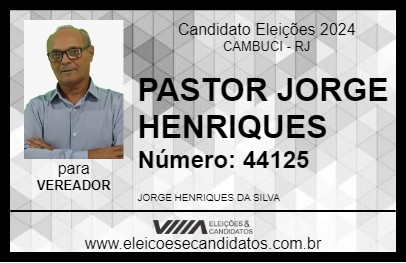 Candidato PASTOR JORGE HENRIQUES 2024 - CAMBUCI - Eleições