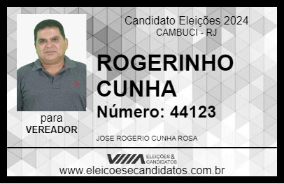 Candidato ROGERINHO CUNHA 2024 - CAMBUCI - Eleições