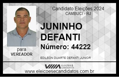 Candidato JUNINHO DEFANTI 2024 - CAMBUCI - Eleições