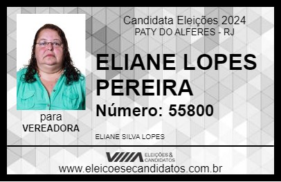 Candidato ELIANE LOPES PEREIRA 2024 - PATY DO ALFERES - Eleições