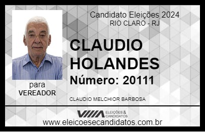 Candidato CLAUDIO HOLANDES 2024 - RIO CLARO - Eleições