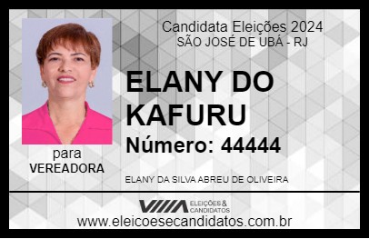 Candidato ELANY DO KAFURU 2024 - SÃO JOSÉ DE UBÁ - Eleições