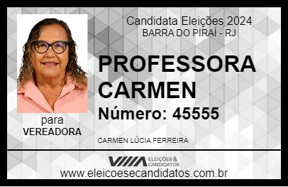 Candidato PROFESSORA CARMEN 2024 - BARRA DO PIRAÍ - Eleições