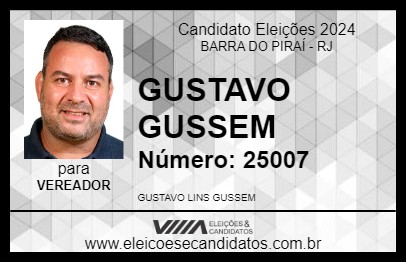 Candidato GUSTAVO GUSSEM 2024 - BARRA DO PIRAÍ - Eleições