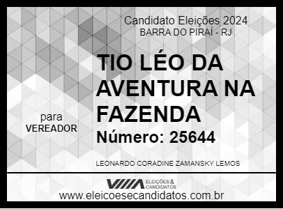 Candidato TIO LÉO DA AVENTURA NA FAZENDA 2024 - BARRA DO PIRAÍ - Eleições