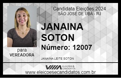 Candidato JANAINA SOTON 2024 - SÃO JOSÉ DE UBÁ - Eleições