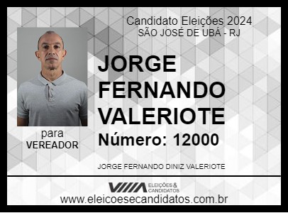 Candidato JORGE FERNANDO VALERIOTE 2024 - SÃO JOSÉ DE UBÁ - Eleições