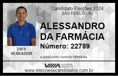 Candidato ALESSANDRO DA FARMÁCIA 2024 - SÃO FIDÉLIS - Eleições