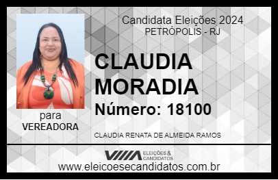 Candidato CLAUDIA MORADIA 2024 - PETRÓPOLIS - Eleições